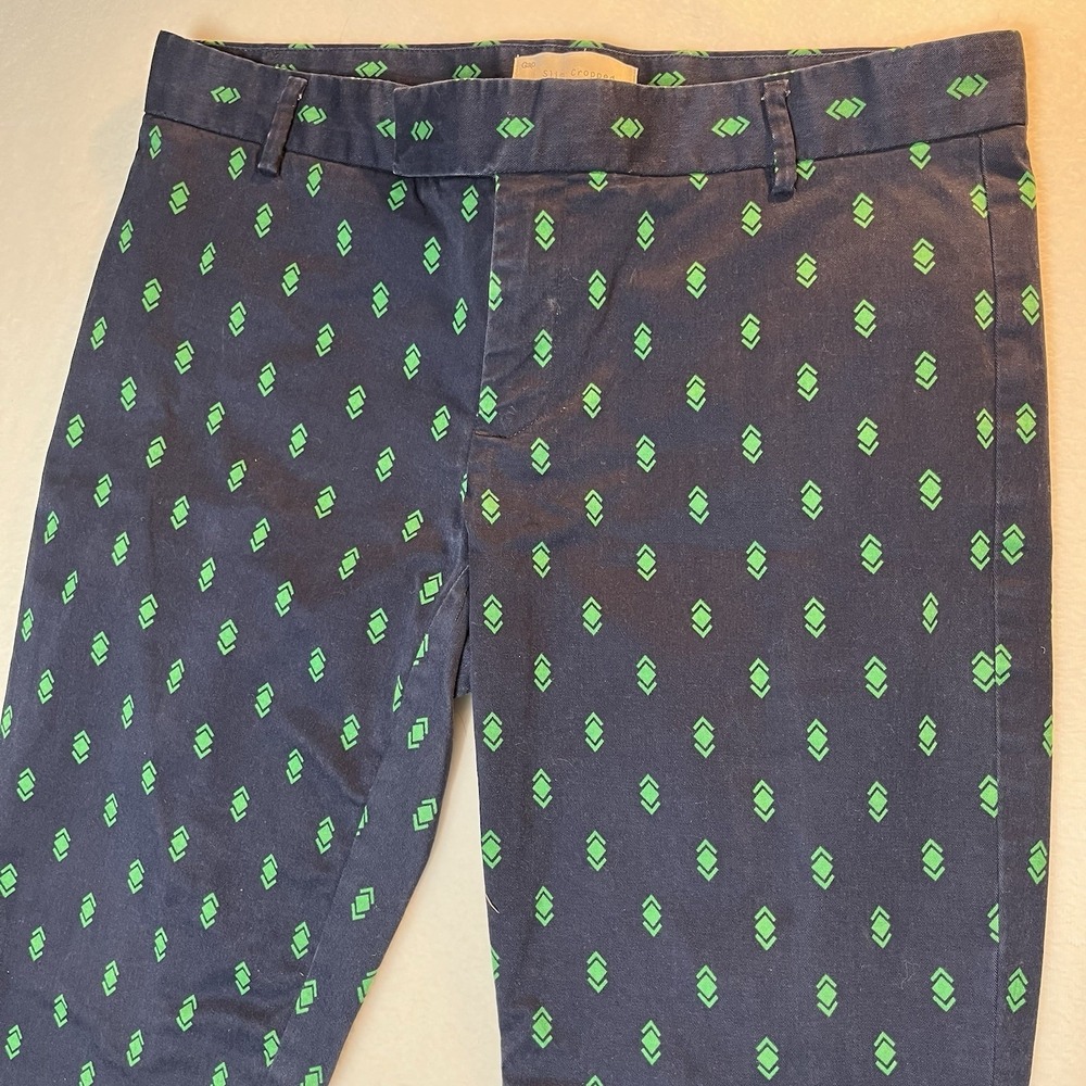 GAP Printed Slim Crop Chino Pants Navy Blue Green Mid Rise Career Office Women 6 - Picture 2 of 10